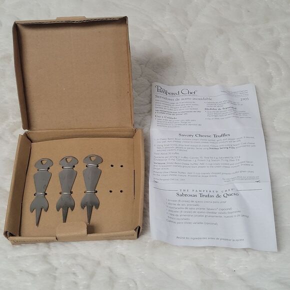 The Pampered Chef Stainless Steel Serving Picks 3 Piece Set Retired #2905 - Picture 2 of 9